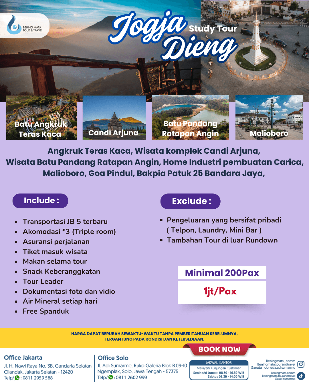 Study Tour Jogja - Dieng 3D1N